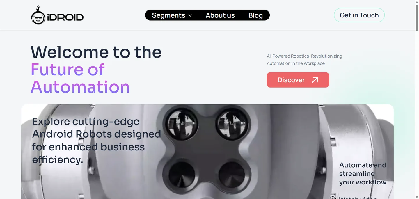 Robotics and automation corporate website hero section
